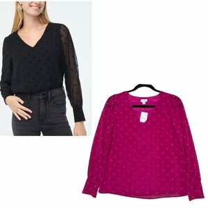 J. CREW NWT Long Sleeve Chiffon Dotted Top *Brilliant Berry Flocked XS